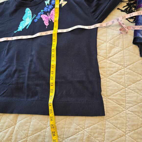 Talbots Sweater Women's 2XP Navy Butterfly Floral Crew Neck 3/4 Sleeves Career - Picture 8 of 9